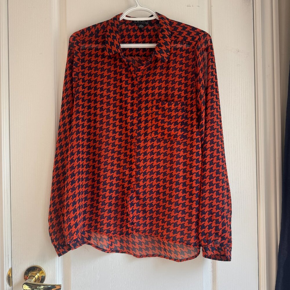 sheer patterned button up top